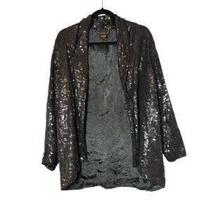 Vintage Spell Bound Blazer 100% Silk Sequin Subtle Striped Black Size Large